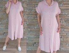 Dlouhé mušelínové košilové šaty - pudr růžové