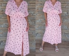 Dlouhé mušelínové šaty se vzorem - baby pink