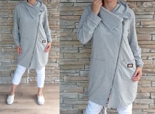 Mikinový kabátek - šikmý zip - šedý